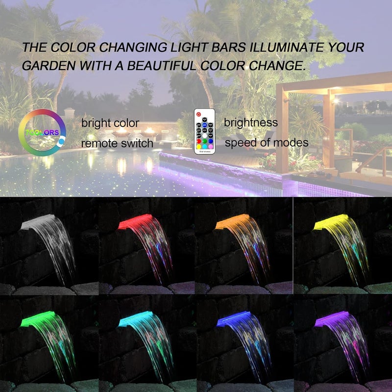Longrun LED Strip Color Changing Garden Show Lights for Pond Spillway Waterfall, Waterproof Lighting Bar for Pool Fountain Landscape Lighting, Aquarium, Water Features and Home Decoration-22.36" - Image 3